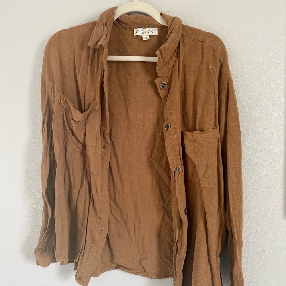 She + Sky Women’s Tan Camel Lightweight Shirt Jacket Size Small